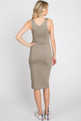 Olive Fitted V-Neckline Midi Dress