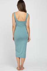 Aqua Fitted Scoop Neck Maternity Midi Dress