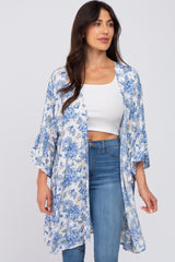 Blue Floral Ruffle Sleeve Cover Up