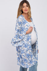 Blue Floral Ruffle Sleeve Maternity Cover Up