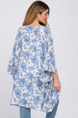 Blue Floral Ruffle Sleeve Maternity Cover Up