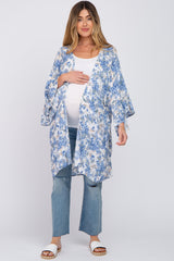 Blue Floral Ruffle Sleeve Maternity Cover Up