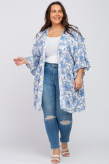 Blue Floral Ruffle Sleeve Maternity Plus Cover Up