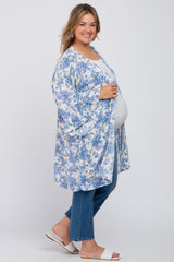 Blue Floral Ruffle Sleeve Maternity Plus Cover Up