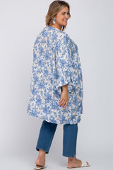 Blue Floral Ruffle Sleeve Maternity Plus Cover Up