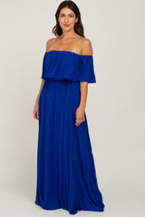 Royal Blue Chiffon Off Shoulder Gown