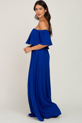 Royal Blue Chiffon Off Shoulder Gown