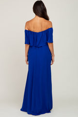 Royal Blue Chiffon Off Shoulder Gown