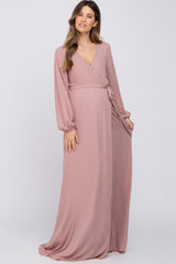 Mauve Wrap Front Chiffon Maternity Gown