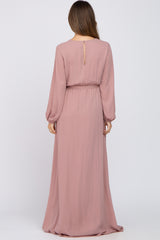 Mauve Wrap Front Chiffon Maternity Gown