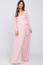 Pink Wrap Front Chiffon Maternity Gown