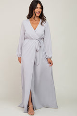 Light Grey Wrap Front Chiffon Gown