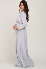 Light Grey Wrap Front Chiffon Gown