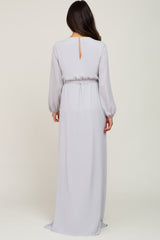 Light Grey Wrap Front Chiffon Gown