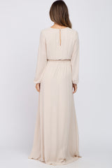 Beige Wrap Front Chiffon Maternity Gown