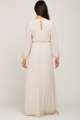 Beige Wrap Front Chiffon Gown