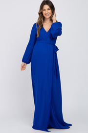 Royal Blue Wrap Front Chiffon Maternity Gown