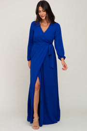 Royal Blue Wrap Front Chiffon Gown