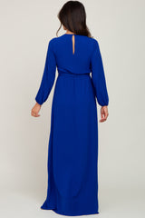 Royal Blue Wrap Front Chiffon Gown