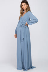 Blue Wrap Front Chiffon Maternity Gown