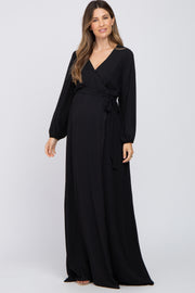 Black Wrap Front Chiffon Maternity Gown