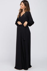 Black Wrap Front Chiffon Maternity Gown