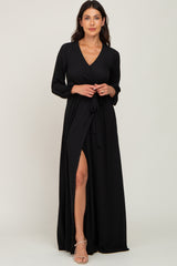 Black Wrap Front Chiffon Maternity Gown