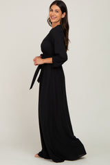 Black Wrap Front Chiffon Gown