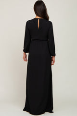 Black Wrap Front Chiffon Gown