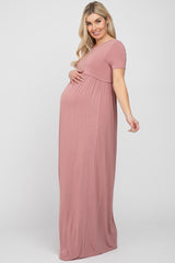 Mauve Empire Waist Maternity Maxi Dress