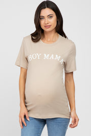 Beige "BOY MAMA" Graphic Maternity Tee