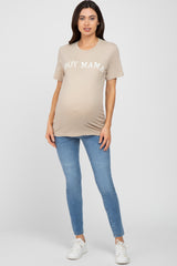 Beige "BOY MAMA" Graphic Maternity Tee