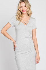 Heather Grey Cross Front Ruched Maxi Dress