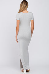 Heather Grey Cross Front Ruched Maternity Maxi Dress