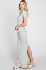 Heather Grey Cross Front Ruched Maternity Maxi Dress