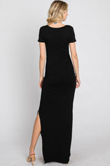 Black Cross Front Ruched Maxi Dress