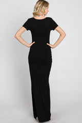 Black Cross Front Ruched Maxi Dress