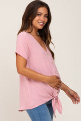 Pink Swiss Dot Button Tie Front Maternity Top