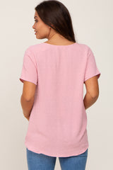 Pink Swiss Dot Button Tie Front Maternity Top