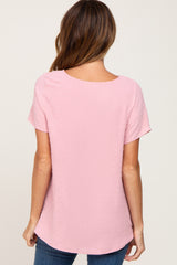 Pink Swiss Dot Button Tie Front Top