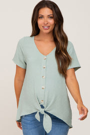 Light Green Swiss Dot Button Tie Front Maternity Top