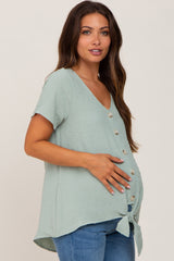 Light Green Swiss Dot Button Tie Front Maternity Top