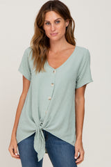 Light Green Swiss Dot Button Tie Front Maternity Top