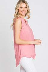 Coral Sleeveless Split V-Neck Top