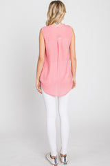 Coral Sleeveless Split V-Neck Top