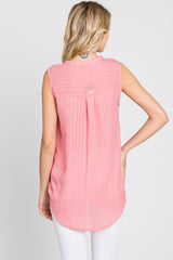 Coral Sleeveless Split V-Neck Top