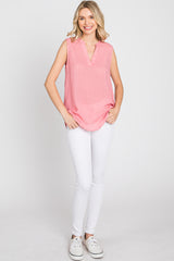 Coral Sleeveless Split V-Neck Top