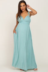 Mint Green Shoulder Tie Open Back Maternity Maxi Dress