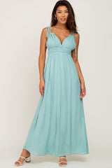 Mint Green Shoulder Tie Open Back Maternity Maxi Dress