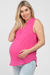 Fuchsia Sleeveless Split V-Neck Maternity Top